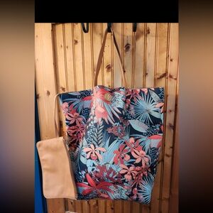 Tory Burch Floral Tote Bag with Tan Pouch